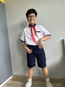 Đồng phục lớp tiểu học thun hồng váy xanh