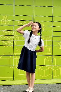 Đồng phục lớp tiểu học cotton xanh có nơ