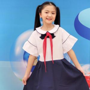 Đầm bé gái đi học tay xòe viền đồng phục học sinh nữ