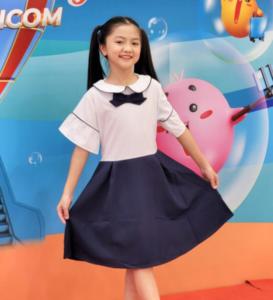 Đầm bé gái đi học tay xòe viền đồng phục học sinh nữ