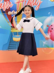 Đầm bé gái đi học tay xòe viền đồng phục học sinh nữ