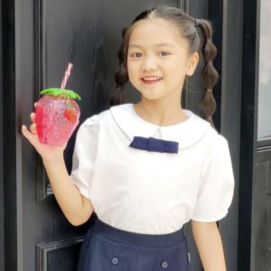 Áo sơ mi bé gái đi học tay viền đồng phục học sinh nữ