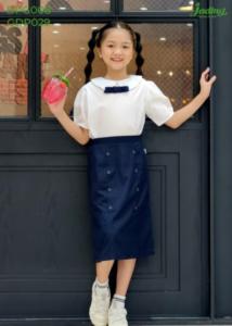 Áo sơ mi bé gái đi học tay viền đồng phục học sinh nữ