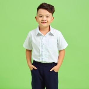 Áo sơ mi bé trai viền ngực ngắn đồng phục học sinh nam