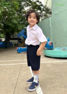 Áo sơ mi bé trai viền ngực ngắn đồng phục học sinh nam