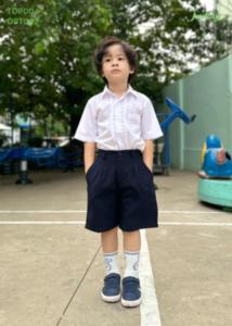 Áo sơ mi bé trai viền ngực ngắn đồng phục học sinh nam