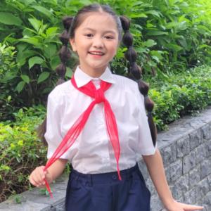 Áo sơ mi bé gái đi học xếp ly nhuyễn trên vai đồng phục học sinh nữ