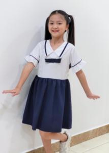 Đầm bé gái đi học cổ phối viền đồng phục học sinh nữ
