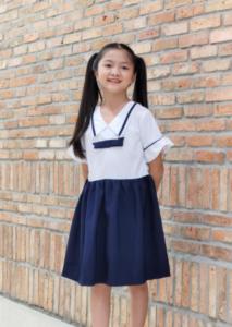 Đầm bé gái đi học cổ phối viền đồng phục học sinh nữ