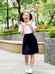 Áo sơ mi bé gái cổ lá sen phối viền đồng phục học sinh nữ