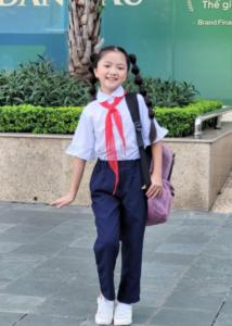 Áo sơ mi bé gái cổ sen phối ren tay xòe đồng phục học sinh nữ