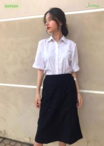 Chân váy bé gái chữ A rã ba mảnh đính nút đồng phục học sinh nữ