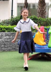 Đầm bé gái cổ sen nhún bèo đồng phục học sinh nữ