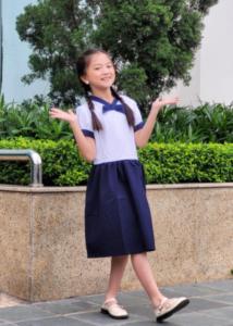 Đầm bé gái không cổ cột nơ đồng phục học sinh nữ