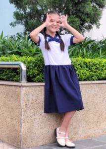 Đầm bé gái không cổ cột nơ đồng phục học sinh nữ