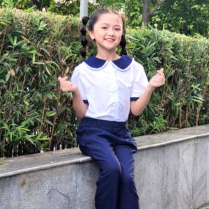 Áo sơ mi bé gái đi học phối xanh đồng phục học sinh nữ