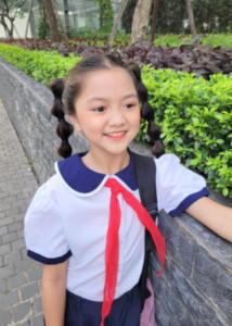 Áo sơ mi bé gái đi học phối xanh đồng phục học sinh nữ