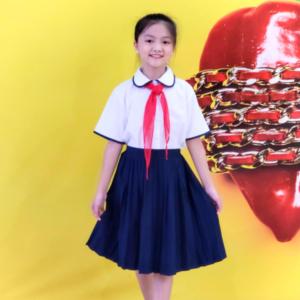 Chân váy bé gái vải lụa dập li đồng phục học sinh nữ
