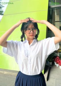 Áo sơ mi bé gái bèo ngực trắng kem đồng phục học sinh nữ