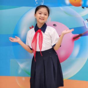 Áo sơ mi bé gái đi học cổ xanh đồng phục học sinh nữ