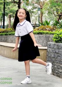 Áo sơ mi bé gái cổ lá sen phối viền 3 nút đồng phục học sinh nữ