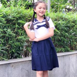 Đầm bé gái đi học cổ hải quân xanh đồng phục học sinh nữ
