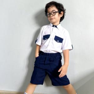 Quần ngắn bé trai đi học lưng thun đồng phục học sinh nam không khóa kéo