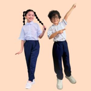 Quần bé trai đi học phối thun hông không khóa kéo đồng phục học sinh nam