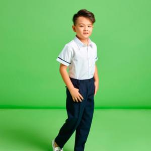 Áo sơ mi bé trai đi học túi bên viền tay đồng phục học sinh nam