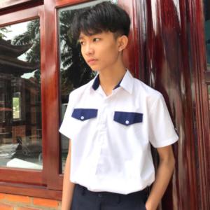 Áo sơ mi bé trai đi học phối viền túi đồng phục học sinh nam