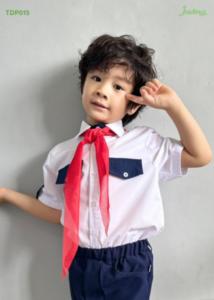Áo sơ mi bé trai đi học phối viền túi đồng phục học sinh nam