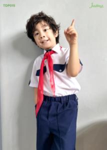 Áo sơ mi bé trai đi học phối viền túi đồng phục học sinh nam