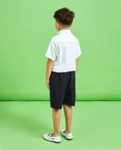 Áo sơ mi bé trai đi học túi bên màu kem đồng phục học sinh nam