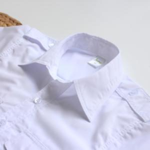 Áo sơ mi bé trai đi học có nắp trắng kem đồng phục học sinh nam